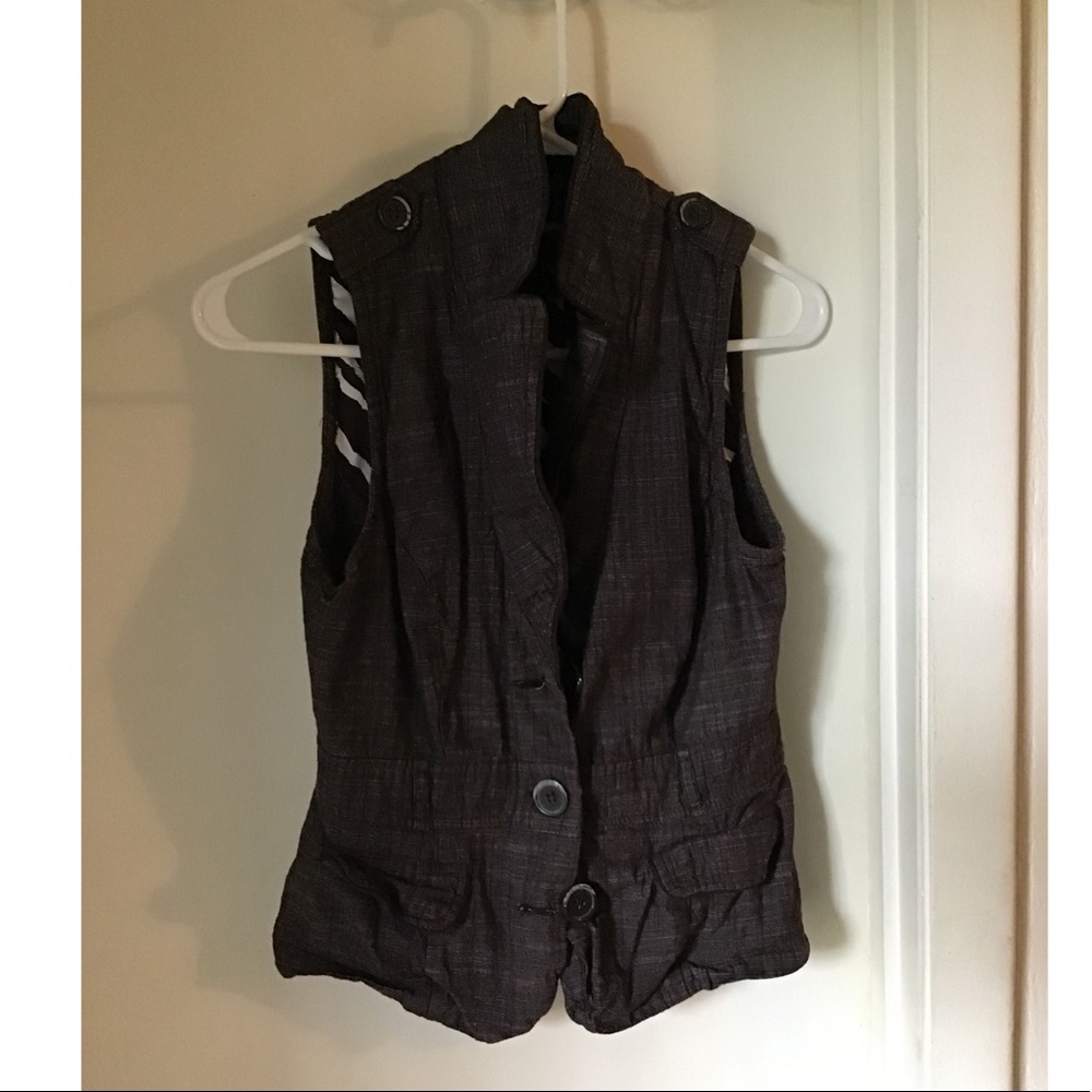 Brown/three button cardigan with fun zebra print